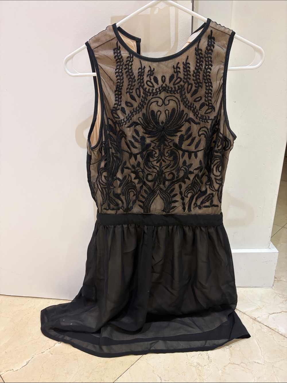 Charming Charlie Black Embroidered Sheer Overlay Dress